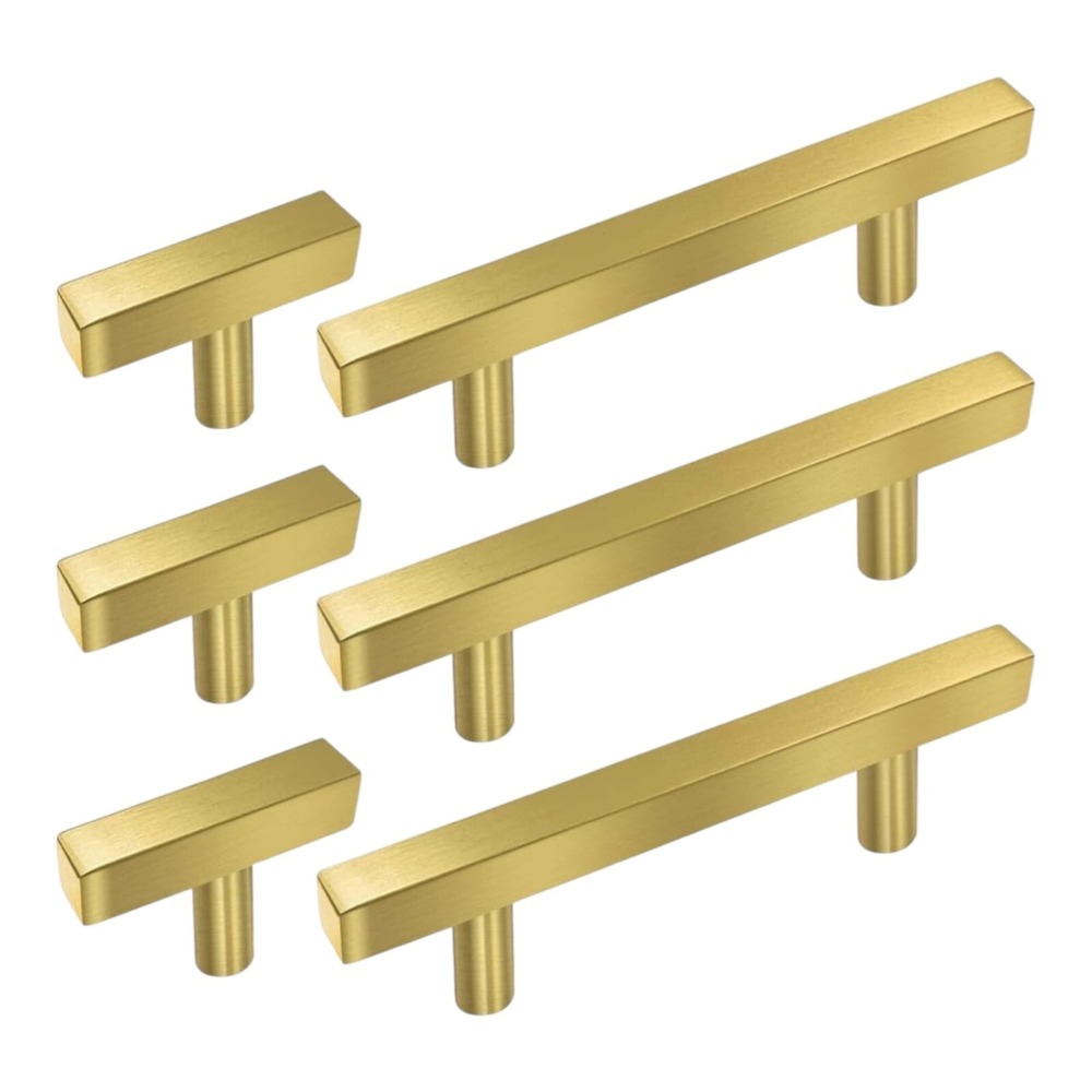 Sunriver Brass Golden Cabinet Handles Pulls 17pcs Square Bars Stainless Steel